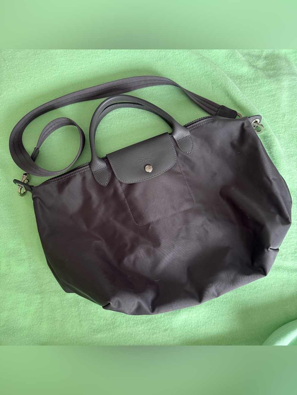 Longchamp Le Pliage Medium Dark Gray Tote with Crossbody Strap